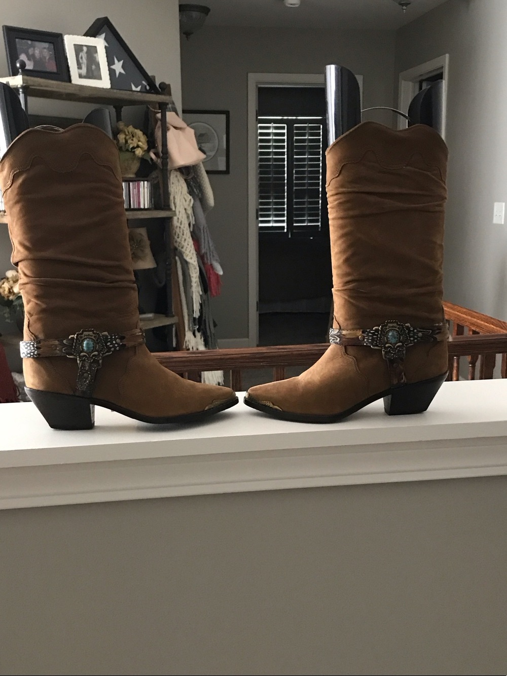 Zodiac Brown Suede Western Lace-Up Boots with Turquoise Accent